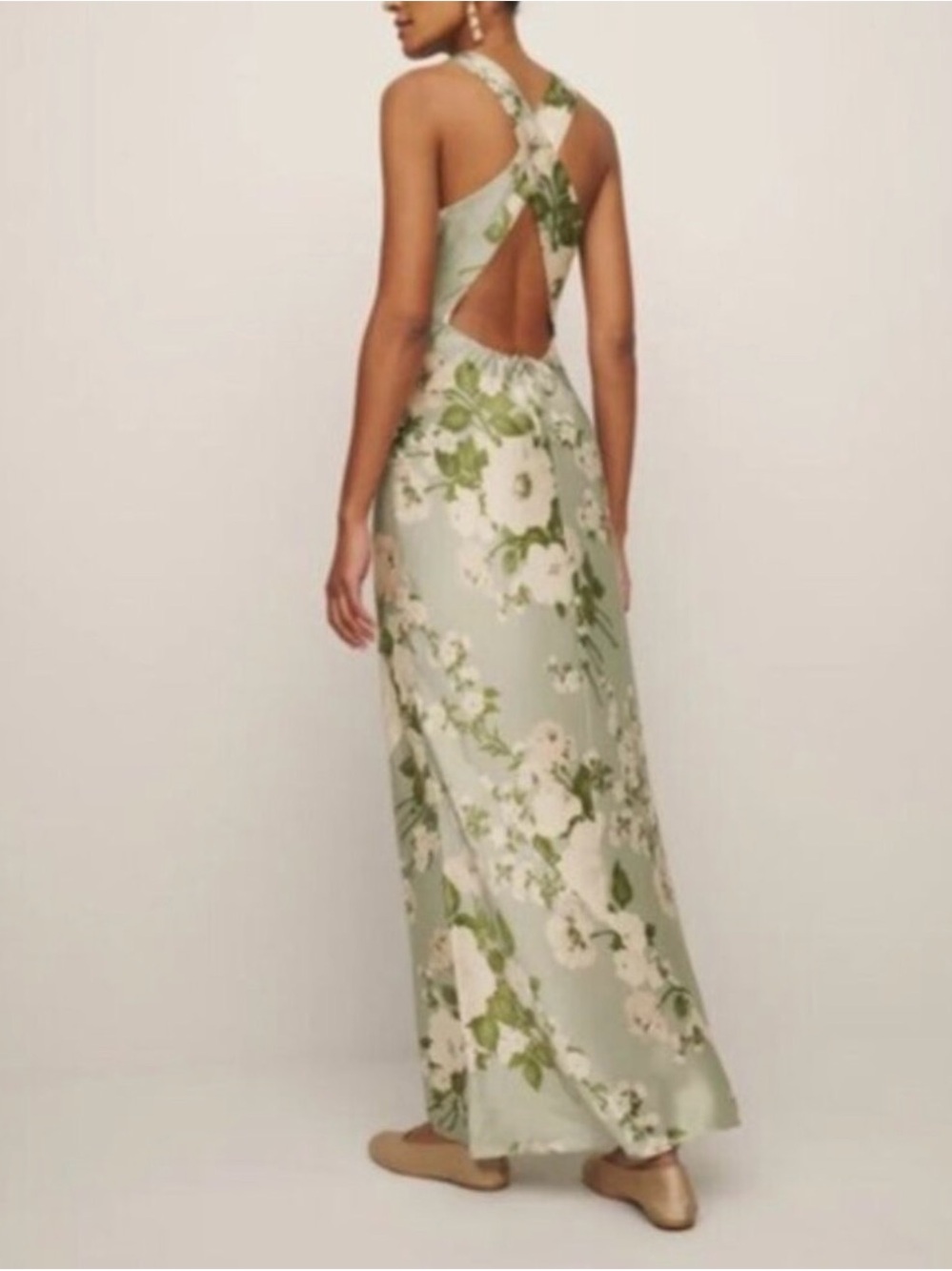 NEW Reformation Anaiis Long Silk Dress Tarragon Green Floral | size 4 - Picture 4 of 10